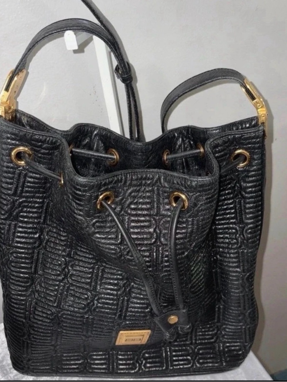 Authentic Vintage Balenciaga BB Embossed Leather Bucket Bag